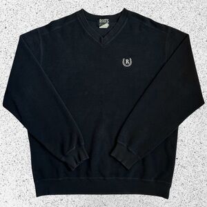 Vintage 90s Y2K Roots Athletics V-Neck Sweater Embroidered Crest Medium